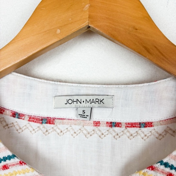 John Mark Embroidered Boho Patchwork Linen Top Sz S - Picture 4 of 7